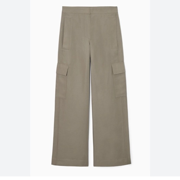 Cos Wide Leg Linen  Blend Cargo Pants Tan Color Size 4 Effortless Casual Summer - Picture 1 of 11